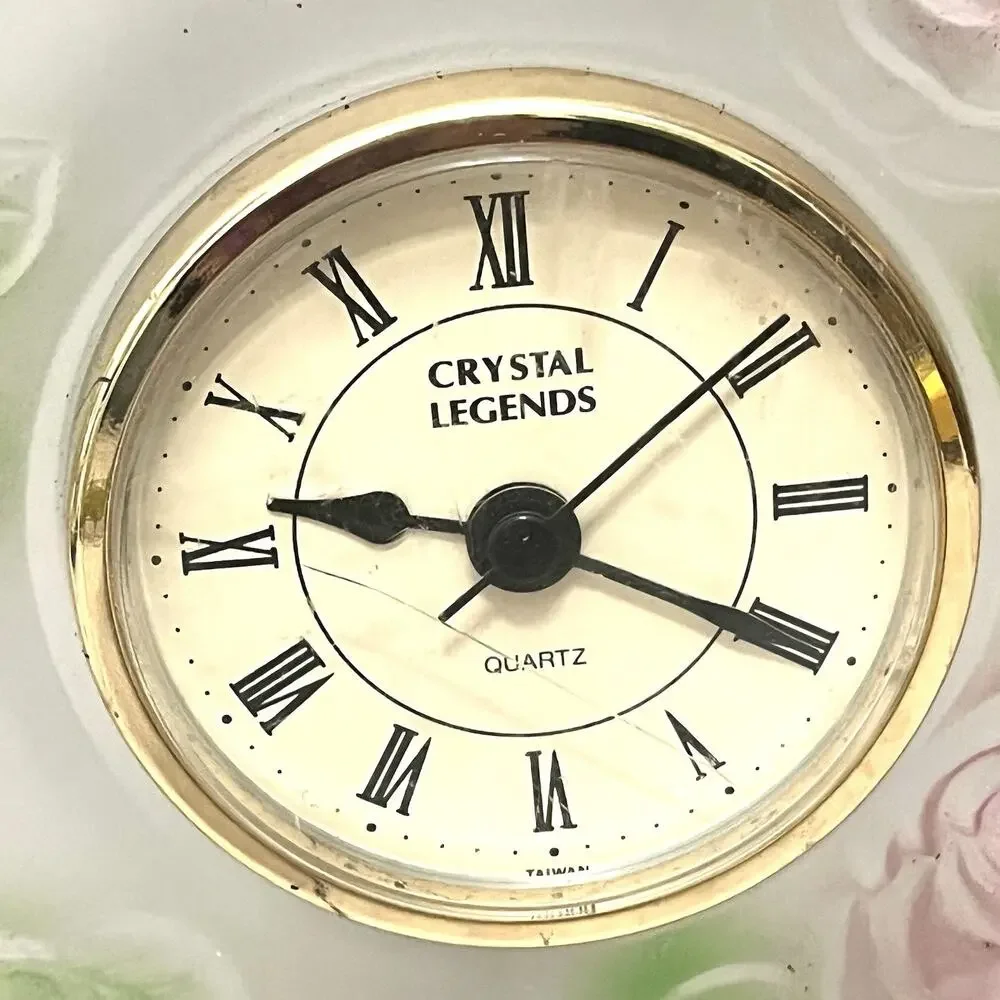 Vintage Frosted Rose Clock Shabby Chic Cottagecore Vanity Décor Pink Floral